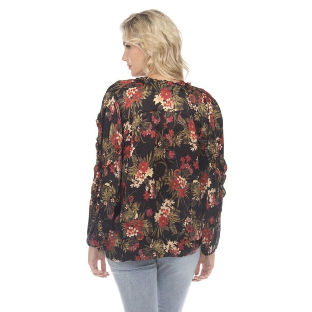 Johnny Was Workshop Ruffle Detail Floral Long Sleeve Blouse Chic size L - Picture 4 of 7
